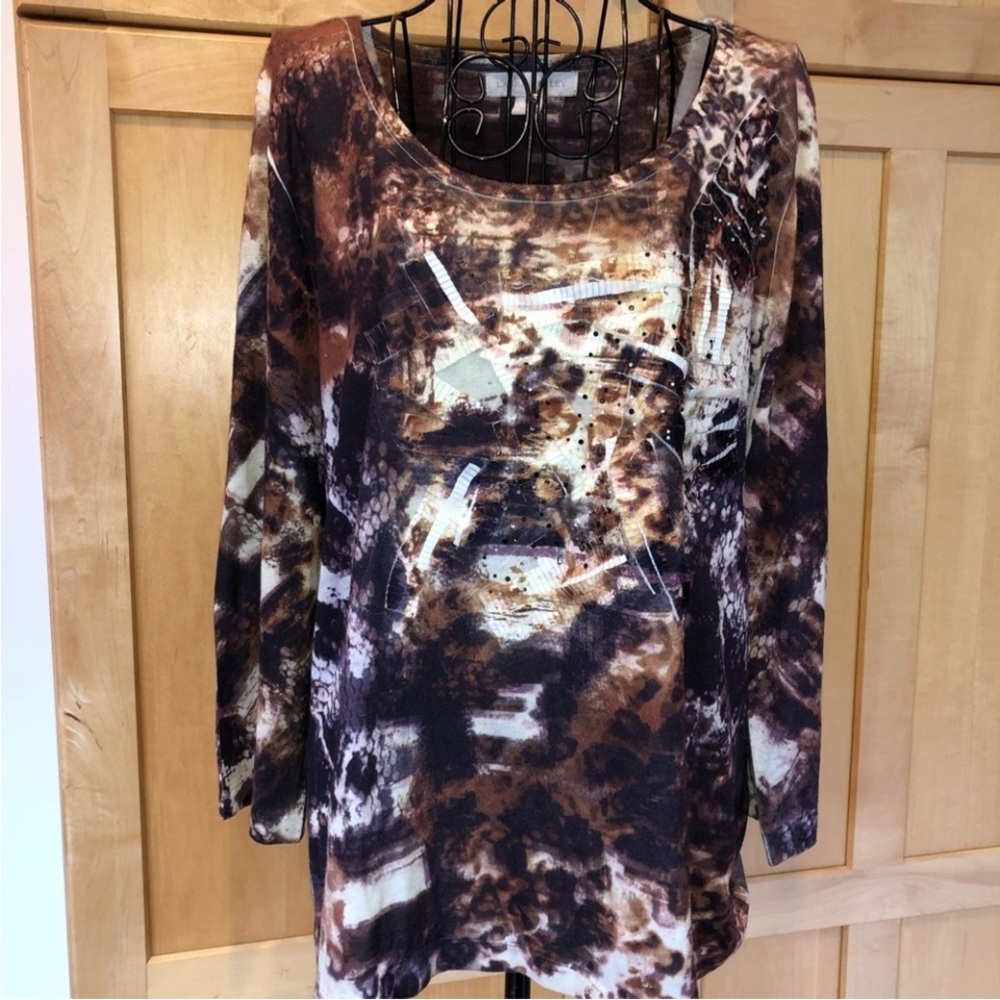 Laura Ashley Abstract Brown and Black Long Sleeve Top Size Large